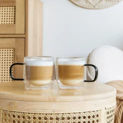 HOMLA Zestaw Szklanek Cembra Retro Z Podwojna Scianka I Zielonym Uchem 2 Szt. 0.32