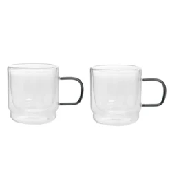 HOMLA Zestaw Szklanek Cembra Retro Z Podwojna Scianka I Zielonym Uchem 2 Szt. 0.32