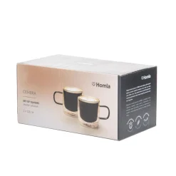 HOMLA Zestaw Szklanek Cembra Retro Z Podwojna Scianka I Zielonym Uchem 2 Szt. 0.32