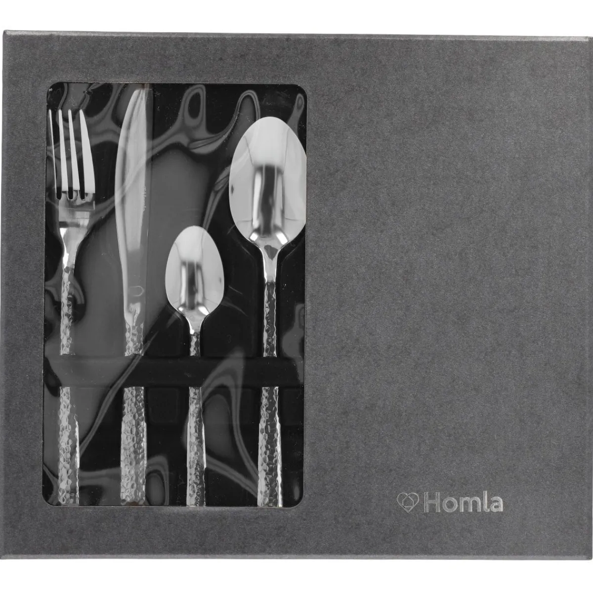 HOMLA Zestaw Sztućców Martello Z Mlotkowana Raczka Srebrne 24 Szt.