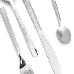 HOMLA Zestaw Sztućców Martello Z Mlotkowana Raczka Srebrne 24 Szt.