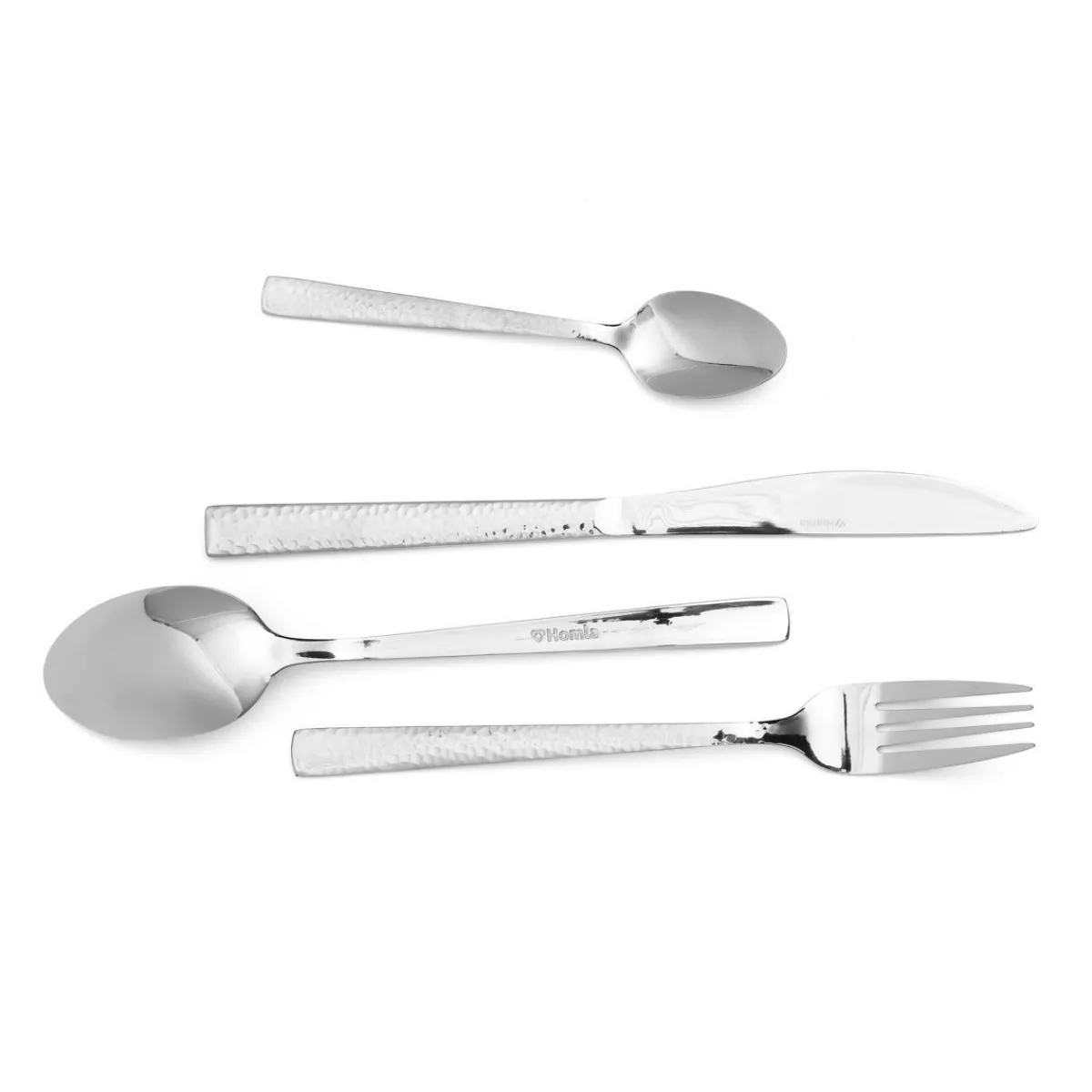 HOMLA Zestaw Sztućców Martello Z Mlotkowana Raczka Srebrne 24 Szt.